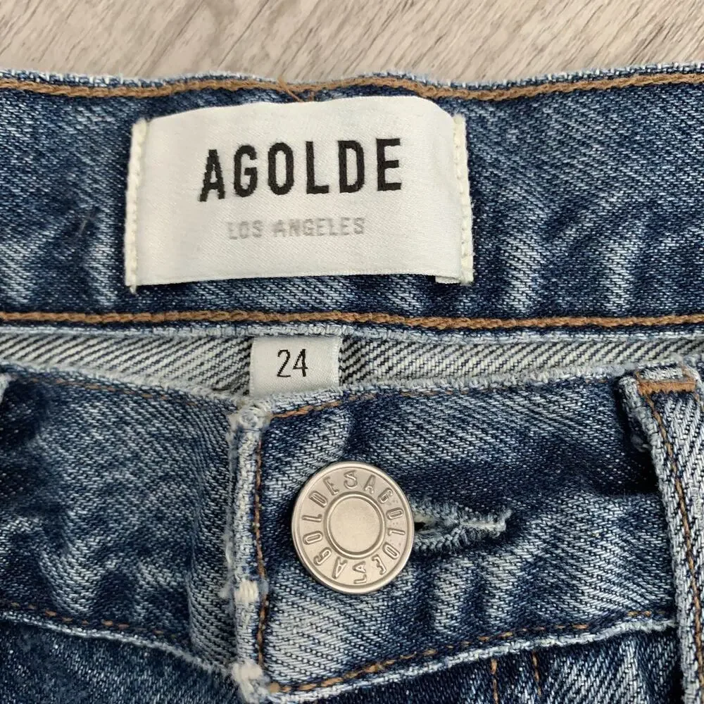 AGOLDE Denim Shorts Sz 24 CARRIE Long Length Slim Forefit Wash Button-Fly NEW